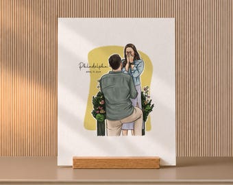 Gift for Bride to Be, Proposal Portrait from Photo on Oak Desk Stand