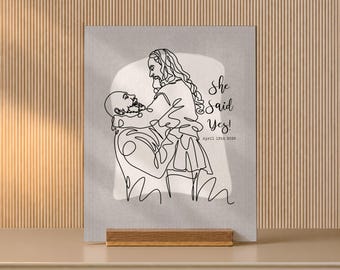 Birthday Gift for Husband, One Line Art from Photo on Oak Desk Stand