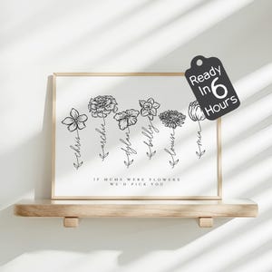 Family Birth Flower Art | Custom Mother Line Drawing | Birth Month Botanical Floral Gift | Chic Grandma Keepsake | Tattoo Birthday Flowers
