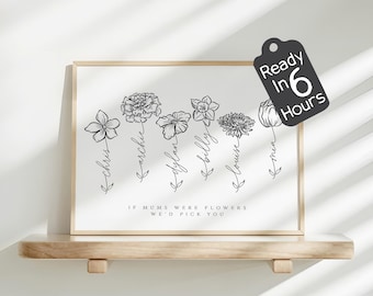 Family Birth Flower Art | Custom Mother Line Drawing | Birth Month Botanical Floral Gift | Chic Grandma Keepsake | Tattoo Birthday Flowers