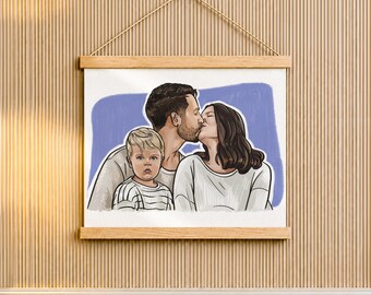 Birthday Gift for Wife, Family Painting from Photo on Wood Poster Hanger