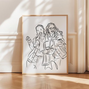 Best Friend Portrait - Custom Besties Line Drawing, Unique BFF Gift, Sister Birthday Present, Sister-in-Law Art Print, Special Gift for Her