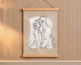 Poster con coppia di sposi su appendiabiti in legno, decorazione per la camera da letto.