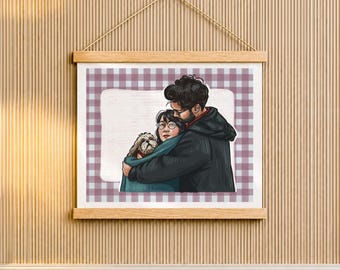 Christmas Present for Girlfriend, Couple and Dog Painting from Photo on Wood Poster Hanger