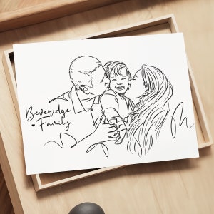 Arte de linha de retrato de família e casal | Presente de lembrança personalizado, desenho de aniversário dos pais | Aniversário minimalista dos avós | Esboço de foto