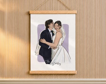 First Home Painting with Wood Hanger, Bride and Groom Cheek Kiss Portrait