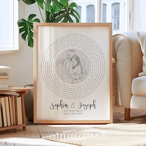 Custom Couple Line Sketch with Song Lyrics | Minimalist Wedding Portrait | First Dance Anniversary Gift Personalized for Romantic Home Decor