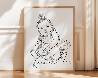 Custom Childs & Toddler Portrait | Baby Line Art from Photo, Family Sketch Art, Unique Mother&#39;s Day Gift for New Parent, Baby Shower Present