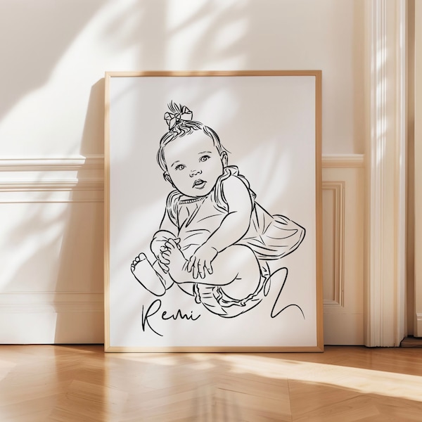 Custom Toddler Portrait &  Baby Sketch from Photo, Personalized Child Art, Unique Pregnancy Gift, New Parent Keepsake, Baby Shower Present
