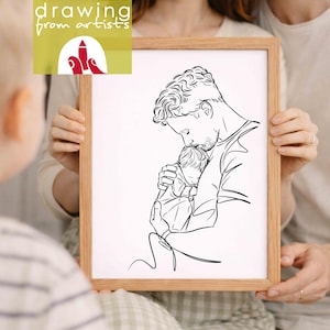 Custom First Father's Day & Birthday Portrait Gift | New Dad Portrait Art | Personalized Newborn Drawing, Unique Line Art for Daddy - Baby