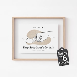 Benutzerdefinierte Fist Bump Dad & Baby Line Art | Erstes Vatertagsgeschenk | New Dad Portrait, Perfektes Vatertags- oder Jahrestagsgeschenk, Kinderzimmerdekor