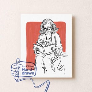 Grandma Portrait from Photo — Custom Line Art Nana Gift, Memorial Sketch, Christmas Gift from Grandkids, Minimalist Faceless Family Drawing