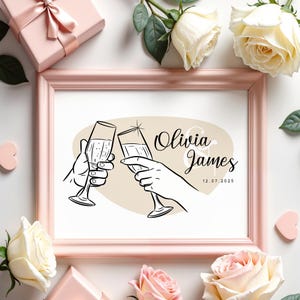 Custom Couple Champagne Toast Print | Valentine's Day Present | Wedding Anniversary Gift | Modern Cheers Wall Art | Romantic Home Decor
