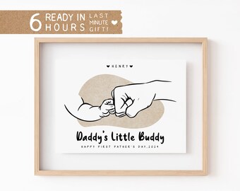 Custom Fist Bump Father Son First Fathers Day Gift, Present for Husband, Personalized Anniversary Father in Law Sketch Art, Gift from Child