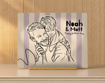 New Dad Gift for Brother, Custom Father Son Line Art Portrait from Photo, Desk Stand