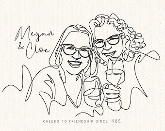 New Year Gift for Best Friend, Custom One Line Portrait from Photo