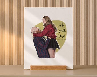 Valentines Gift for Wife, Couple Painting from Photo on Oak Desk Stand