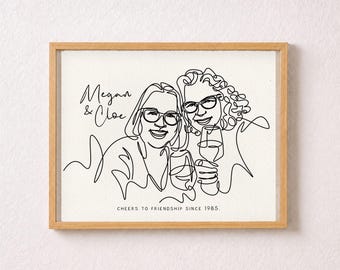 Friendship Anniversary Gift, Custom Best Friend One Line Portrait from Photo, Framed Print