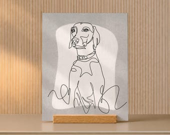 Thank You Gift for Dog Sitter, One Line Dog Art from Photo on Oak Stand