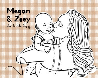 First Mothers Day Keepsake, Mom and Baby Girl Line Art from Photo