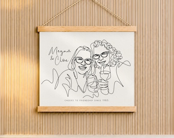 Regalo per il 60° compleanno della sorella: ritratto personalizzato con una sola riga, stampato su poster di legno e appeso alla parete.