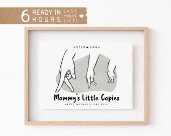 Custom Mommy's Little Copies Poster - Mother's Day Custom Line Art - Unique Gift for Mom, Personalized Family Drawing Art, Last Minute Gift