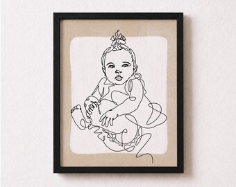 Mothers Day Gift for New Mom, One Line Baby Art from Photo, Framed Print