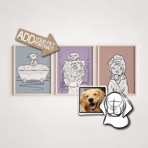 3-Piece Funny Dog Bathroom Portraits | Minimalist Pet Portrait | Funny Modern Line Drawing | Comedic Gift for Pet Lovers & Home Decor