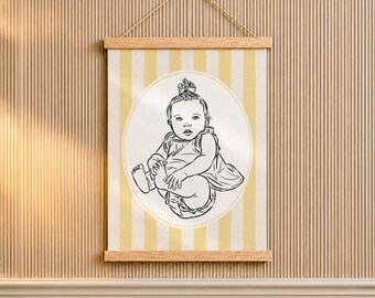 Aunt Birthday Gift from Niece, Baby Line Art from Photo on Wood Poster Hanger