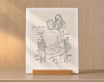 Christmas Present for Fiancee, Line Art from Photo on Oak Desk Stand