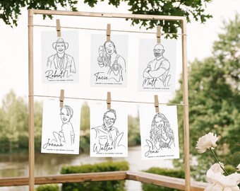 Wedding Guest Menu- Guestbook Drawing- Line Portrait Custom Name Date Minimalist Modern Marriage Reception Card Save Date RSVP