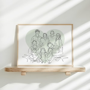 Custom Family & Couple Line Art Portrait with Heart Background | Anniversary - Christmas Gift for Loved Ones, Minimalist Friend Drawing Keep