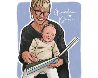 New Grandma Gift from Daughter, Painting from Photo with Name, Portrait