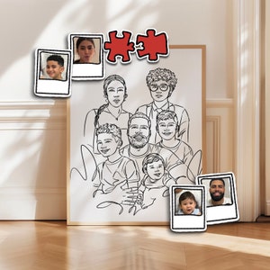 Custom-Made Family Fusion Portraits - Merge Sketches & Photos, Unique Line Art, Personalized Family Portraits