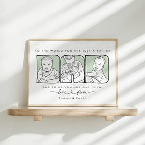 Arte lineal con letras personalizadas para papá / Decoración minimalista para la pared de la guardería / Retrato familiar personalizado / Regalo único para el primer día del padre y cumpleaños