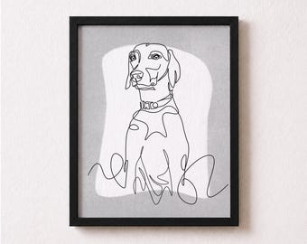 Valentines Gift for Dog Lover Boyfriend, One Line Dog Art from Photo, Framed Print
