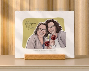 Holiday Hostess Gift for Friend, Custom Best Friend Portrait Painting from Photo on Desk Stand