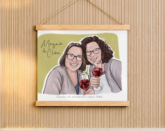 Regalo di Natale per la migliore amica: ritratto personalizzato da foto su poster in legno con gancio.