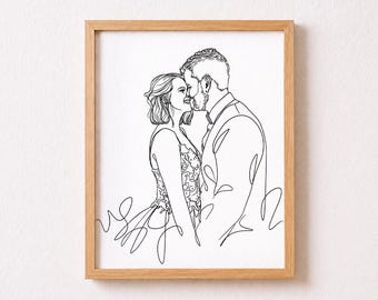 Custom Couple Portrait Line Art | Personalized Sketch from Photo Anniversary, Christmas, Wedding, Birthday Gift | Minimalist Modern Wall Art