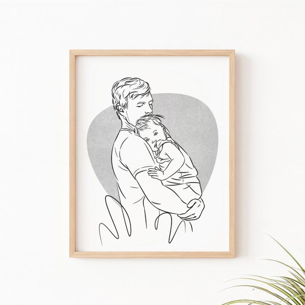 Custom Father's Portrait - Line Art Family Drawing, Father’s Day Gift, Personalized Dad Birthday Present, Unique Stepdad Groom Artwork