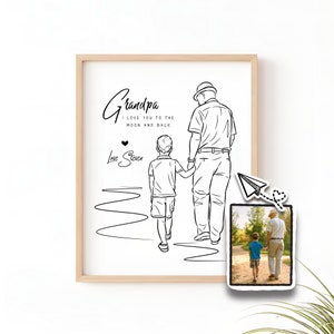 Custom Father&#39;s Day Line Art Gift for Grandpa | Grandfather Portrait | Unique Line Art Birthday Present | Personalized New Dad Gift