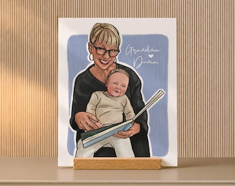 Gigi Birthday Gift, Painting from Photo with Name on Oak Desk Stand