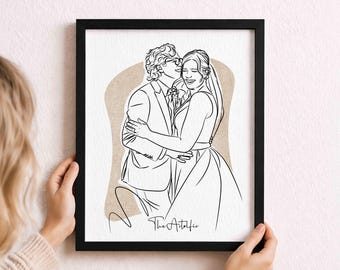 Custom Couple Line Art Drawing from Photo | Minimalist Wedding & Engagements Portrait | Anniversary Sketch, Meaningful Family Gift Keepsake