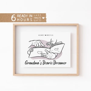 Póster personalizado de la hora del cuento de la abuela / Retrato personalizado del nieto, dibujo familiar / Regalo minimalista para el Día de la Madre, cumpleaños, decoración de la guardería