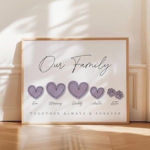 Custom Family Poster with Names, Hearts & Paws - Personalized Pet Lover Home Decor, Printable Wall Art, Unique Family Gift Idea