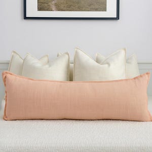 Linen Dusty Pink Lumbar Pillow Cover Flanged Linen Pink Long Pillowcase Body Pillow Lumbar Cushion Cover (All Sizes)