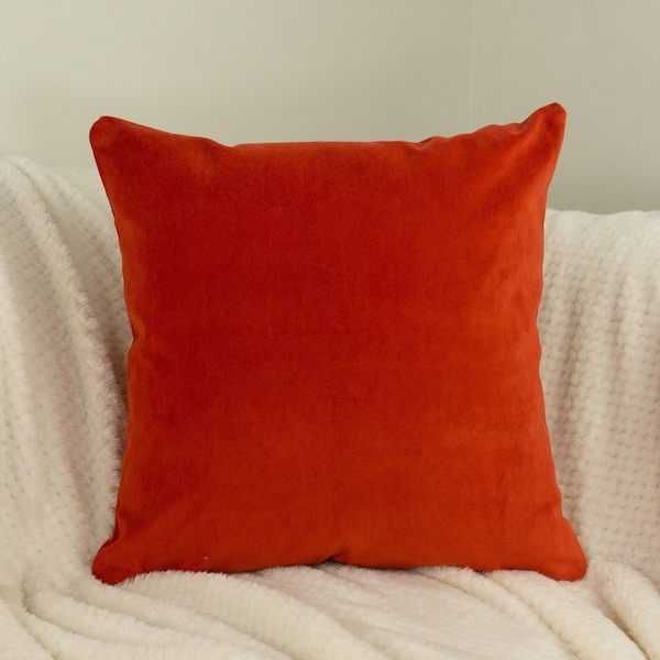 Luxury Velvet Tomato Red Pillow Cover, Rust Velvet Throw Pillow, Lumbar Pillow Cover, All Sizes.