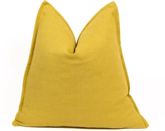 Funda de almohada mostaza de lino natural, funda de cojín-almohada de lino amarillo limón (todos los tamaños)