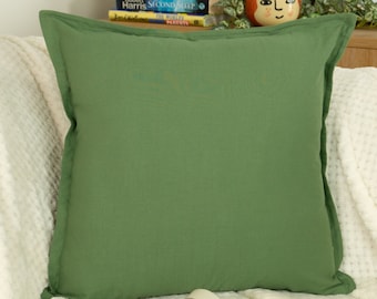 Natural Linen Green Pillow Cover, Forest Green Linen Pillowcase, All Sizes, for home decor, bedding and gifts