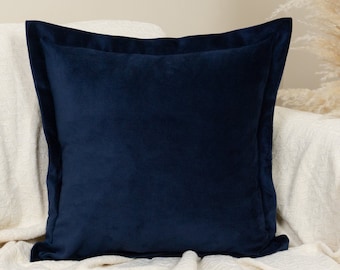 Dark Navy Blue Velvet Pillow Cover, Oxford Style Cushion